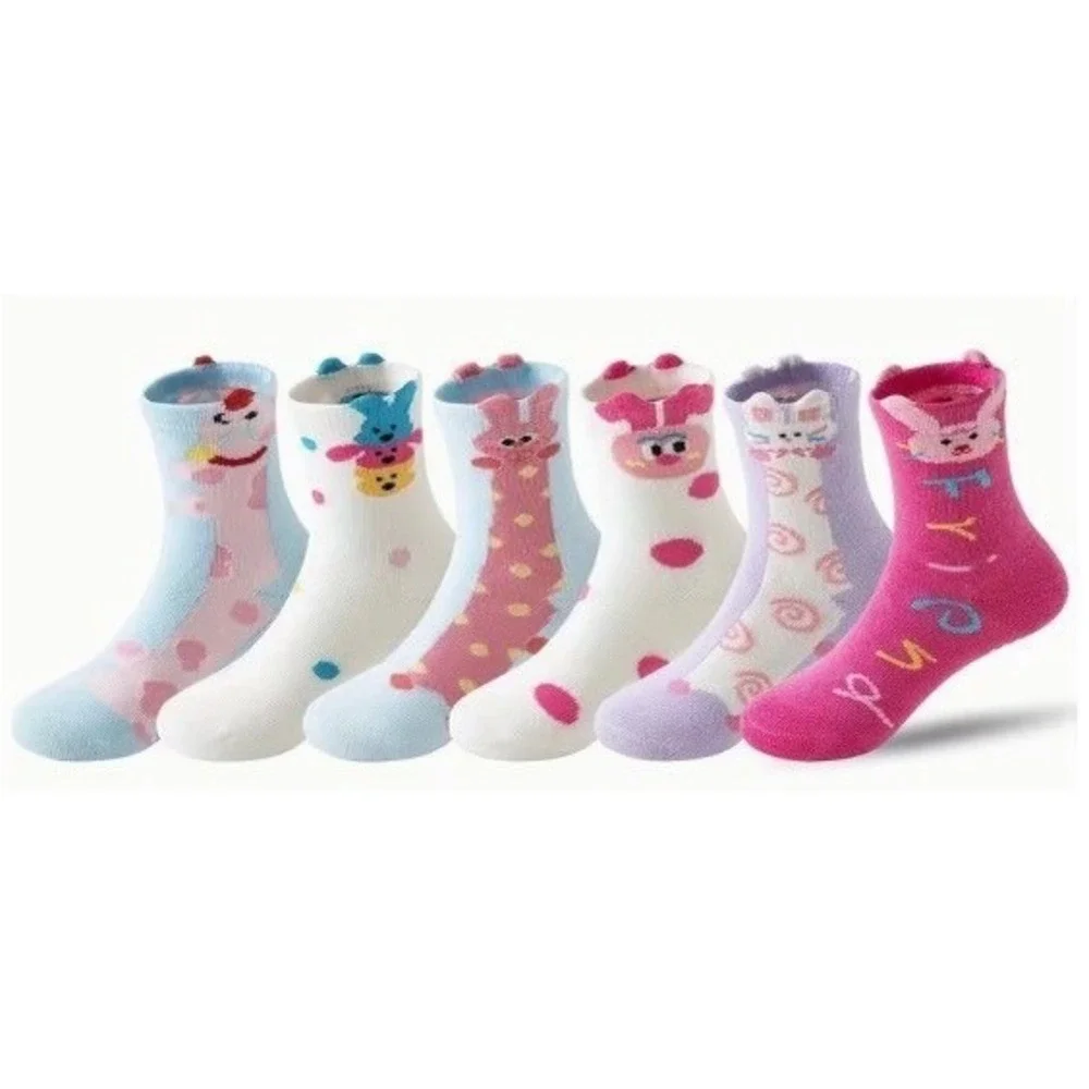 Girls Grip Anti-slip Animal Cotton Socks 3-5YO Pink Whimsical Funny Critter Pack